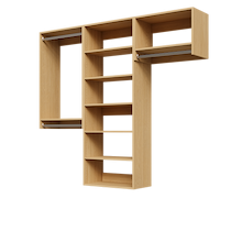 Natural oak 76.5-inch woodgrain Vista Total Closet Kit, empty, with a shelf tower, double hanging, and tall hanging
