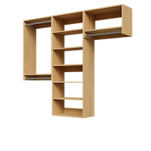 Natural oak 79.5-inch woodgrain Vista Total Closet Kit, empty, with a shelf tower, double hanging, and tall hanging