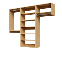 Natural oak 85.5-inch woodgrain Vista Total Closet Kit, empty, with a shelf tower, double hanging, and tall hanging