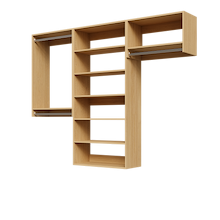 Natural oak 88.5-inch woodgrain Vista Total Closet Kit, empty, with a shelf tower, double hanging, and tall hanging