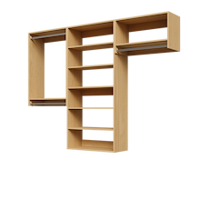 Natural oak 91.5-inch woodgrain Vista Total Closet Kit, empty, with a shelf tower, double hanging, and tall hanging