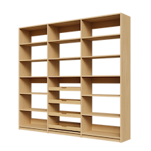 Four sliding wood drawers in a 93 inch natural oak kitchen pantry.