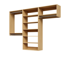 Natural oak 94.5-inch woodgrain Vista Total Closet Kit, empty, with a shelf tower, double hanging, and tall hanging
