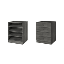 Grey slab drawers slanted shoe shelves 