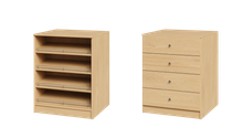 Natual Oak slanted shoe shelves slab drawers
