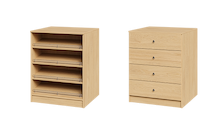 Natural Oak slab drawers slanted shoe shelves 