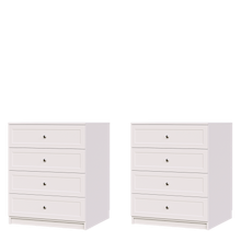 White shaker closet island with shaker drawers on one side and shaker drawers on the other for a luxury closet dresser.