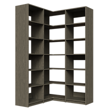 Grey corner closet system, 50.25 inch, featuring adjustable shelves for reach-in or walk-in closets
