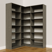 Grey L-shaped shelving kit, 57.75 inch, system for closet storage