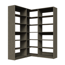 Grey corner shelving kit, 59.25 inch, with open shelving for closet storage