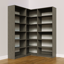 Grey L-shaped closet organizer, 59.25 inch, corner unit for closet shelving