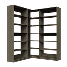 Grey L-shaped closet kit, 62.25 inch, with adjustable shelves for closet storage