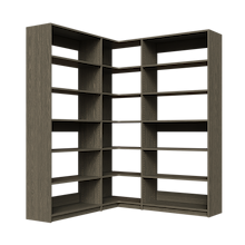 Grey corner closet system, 65.25 inch, featuring adjustable shelves for reach-in or walk-in closets