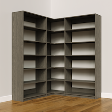 Grey corner closet system, 65.25 inch, featuring adjustable shelves for reach-in or walk-in closets