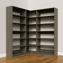 Grey closet shelving kit, 66.75 inch, with corner shelving for convenient closet storage