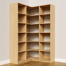 Natural Oak L-shaped closet system, 48.75 inch, for reach-in or walk-in closets