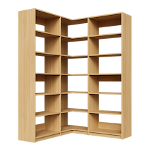 Natural Oak L-shaped closet organizer, 56.25 inch corner system with open adjustable shelving