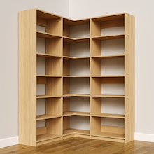Natural Oak L-shaped closet system, 56.25 inch, for reach-in or walk-in closets