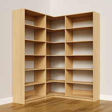 Natural Oak corner shelving kit, 60.75 inch, for a closet storage solution