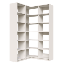 White closet organizer, 48.75 inch corner unit with open adjustable shelving