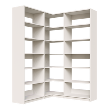 White L-shaped closet system, 57.75 inch, featuring adjustable shelves for reach-in or walk-in closets