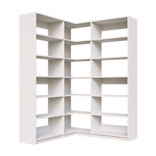 White corner shelving kit, 59.25 inch, with open shelving for closet storage