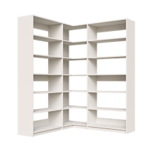 White closet organizer, 63.75 inch corner unit with open adjustable shelving