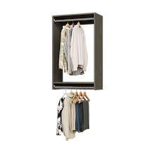 27 inch double hanging closet in grey with athletic wear for gym gear.