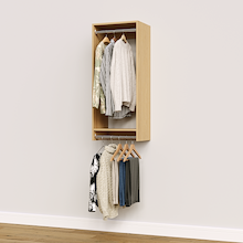 18 inch double hanging closet in natural oak for small bedrooms.