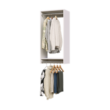 21 inch double hanging closet in white with blazers for uniform storage.