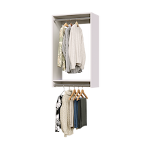 25.5 inch double hanging closet in white with blouses for master suites.