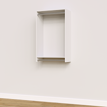 27 inch double hanging closet in white, built-in for extra storage.