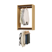 28.5 inch double hanging closet in natural oak with cardigans for boutique styles.