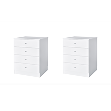 White freestanding closet island with slab drawers on one side and slab drawers on the other for a double-sided dresser.
