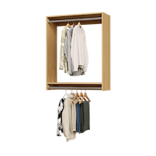 36 inch double hanging closet in natural oak for family coat storage.