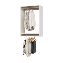 30 inch double hanging closet in white with coats for mudrooms.