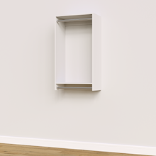 24 inch double hanging closet in white, wall mounted for extra space.