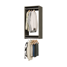 21 inch double hanging closet in grey with jeans for casual storage.