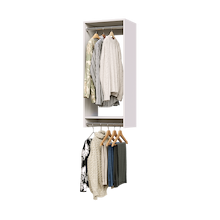 18 inch double hanging closet in white with dress shirts for small closets.