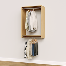 30 inch double hanging closet in natural oak for bedroom suites.