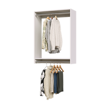 33 inch double hanging closet in white with gowns for formal dress storage.