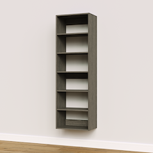 Grey 21 inch shelf tower for modern bedroom closet organization.
