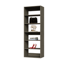 Grey 24 inch closet shelving for a contemporary dressing room or bedroom.