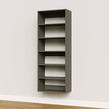 Grey 25.5 inch shelf tower for modern reach-in closet organization.