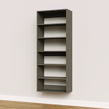 Grey 27 inch shelf tower for contemporary bedroom closet organization.