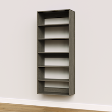 Grey 28.5 inch shelf tower for master bedroom walk-in closets.