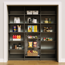 75 inch grey kitchen shelves for organizing large pantry supplies.
