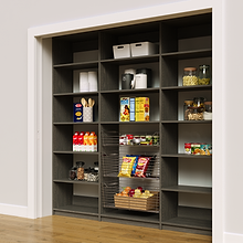 High capacity 87 inch grey reach in storage racks with three wire baskets.