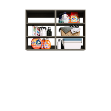 Grey Basic Laundry Kit with open overhead shelving to keep laundry supplies within easy reach. No