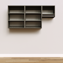 Grey Classic Laundry Kit with a clothes hanging rod and overhead shelving providing built-in laundry room storage.